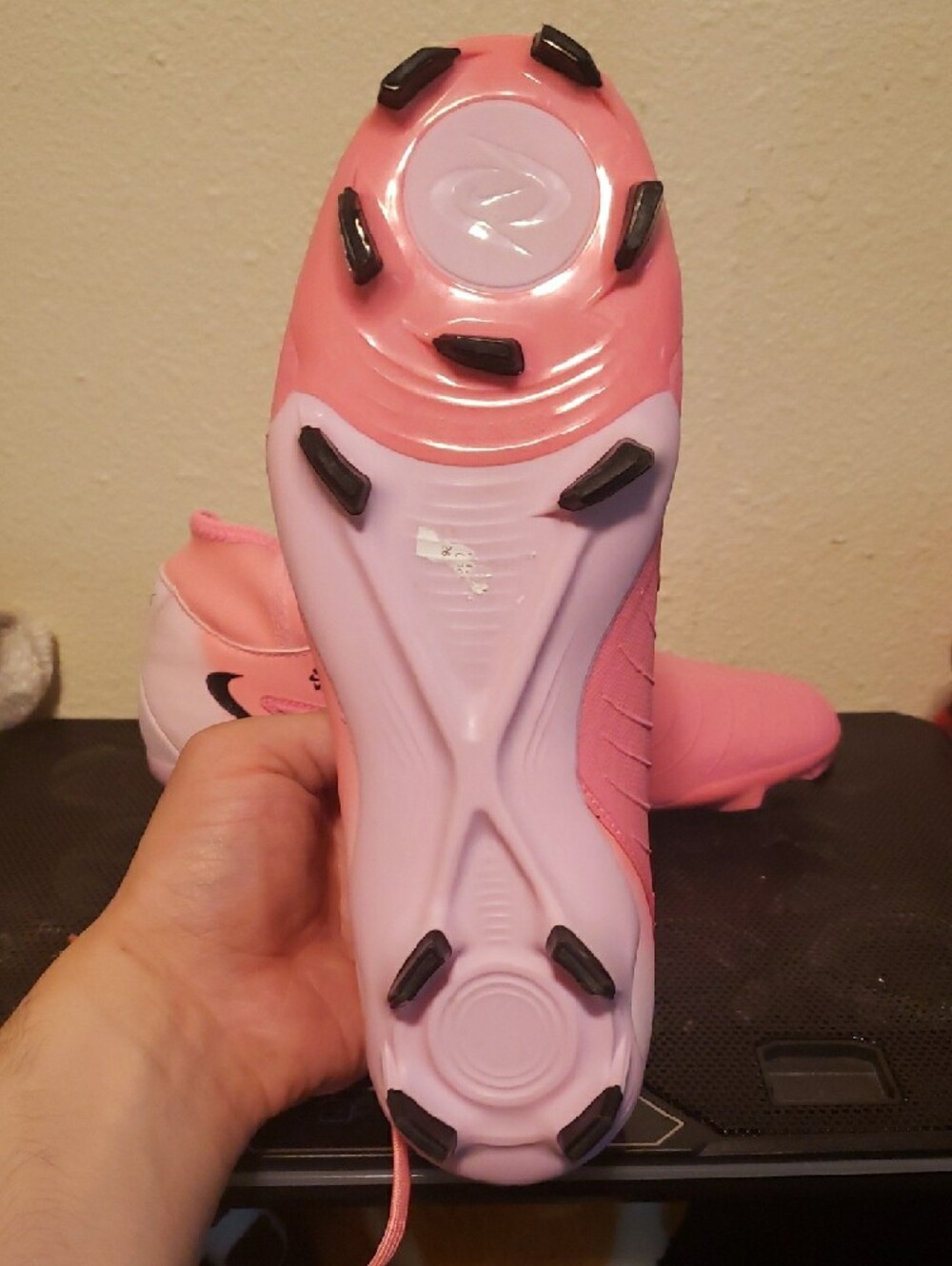 Nike Pink and White Soccer Cleats with Black Swoosh - Picture 2 of 4